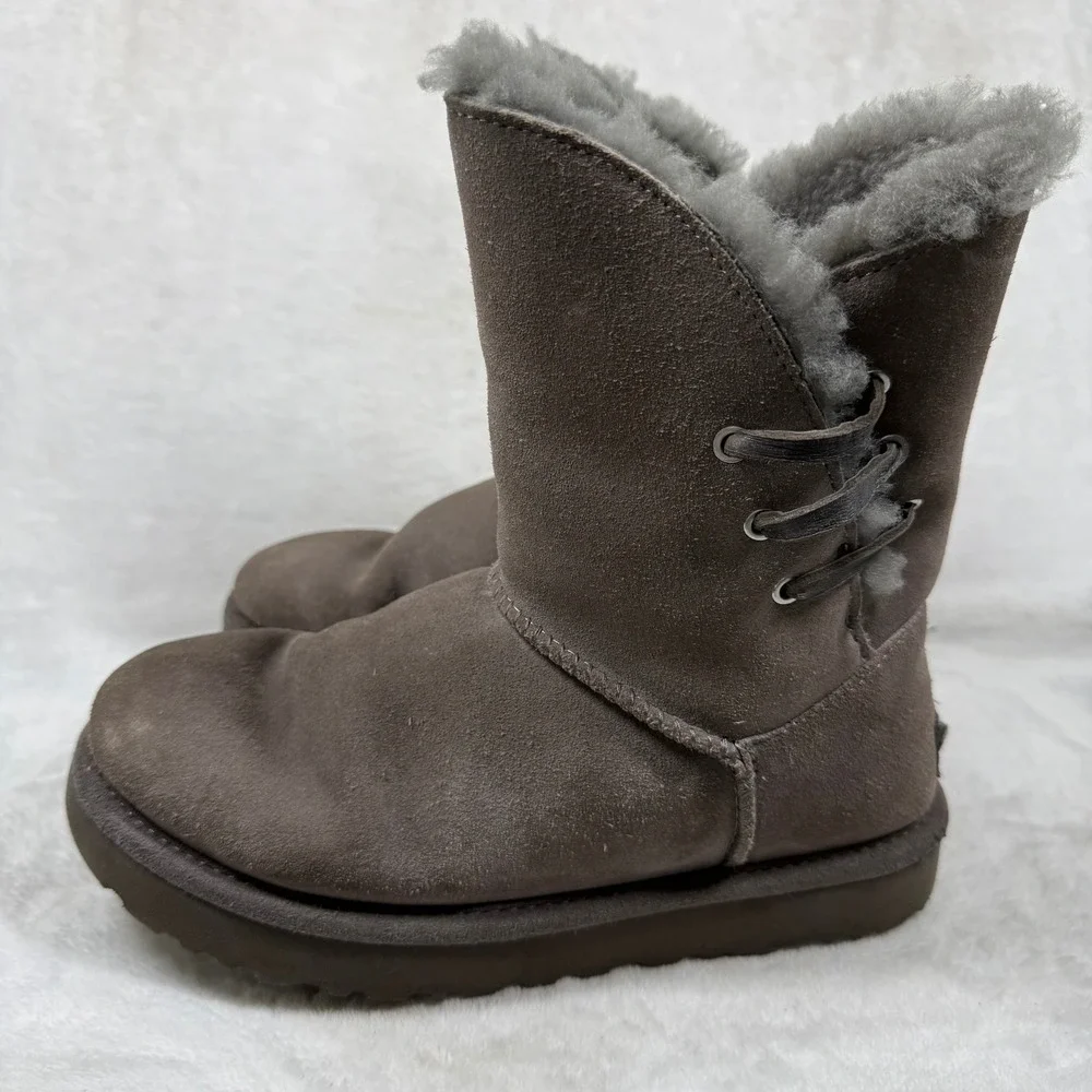 UGG Gita Grey Suede Shearling Lace Up Boots 1018629 Womens Size 6